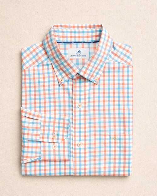 The front view of the Southern Tide Ocean Song Coastal Breeze® Sport Shirt by Southern Tide - Orange Blossom